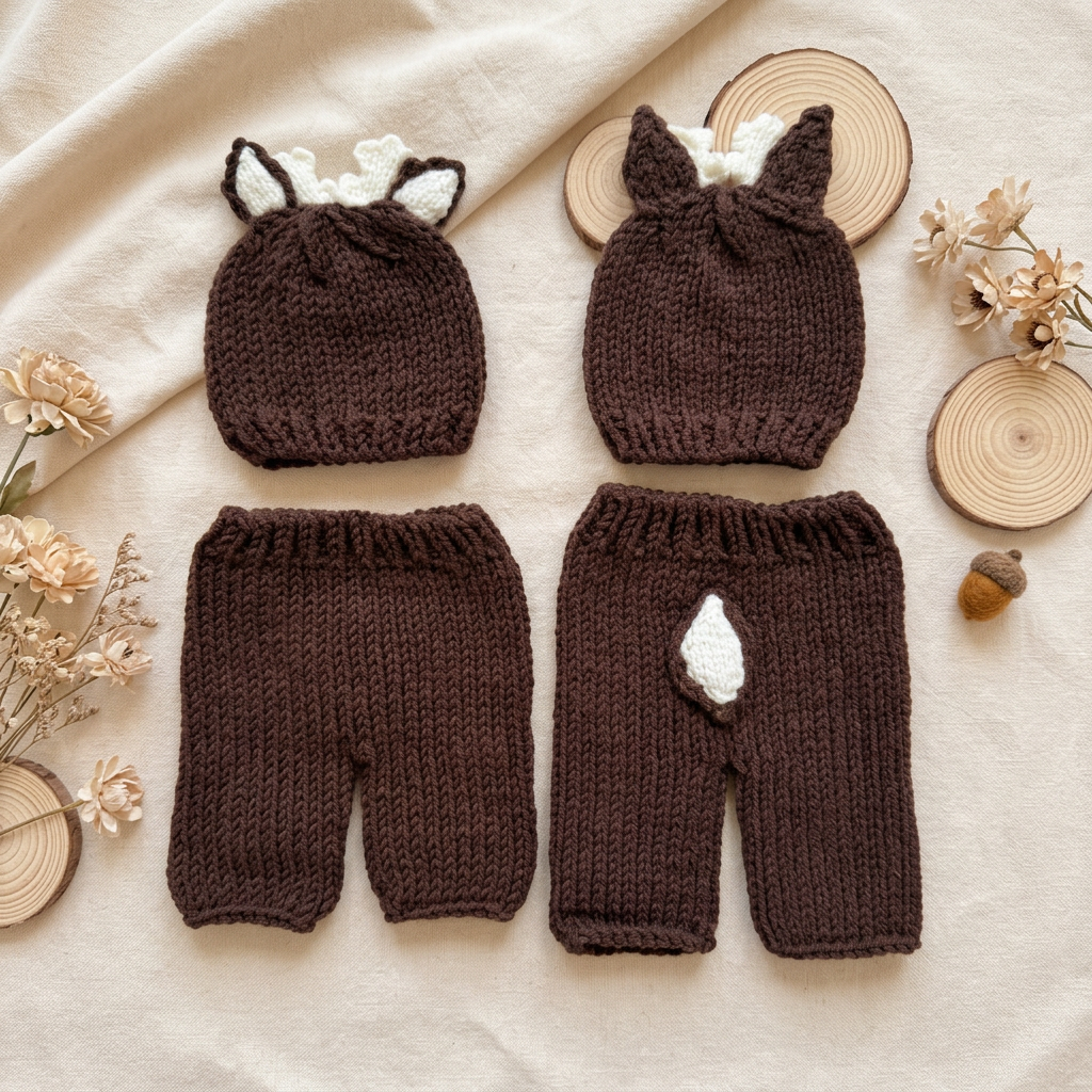 2Pcs Newborn Fawn Outfit Photo - Baby Hat Beanie บทวิจารณ์และราคา
